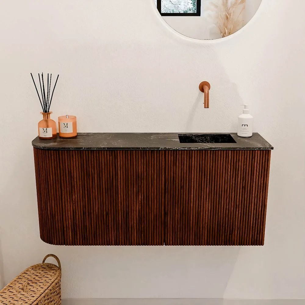 Mondiaz Joya DLux 90cm toiletmeubel ronding links ruby met wastafel faye rechts zonder kraangat lava