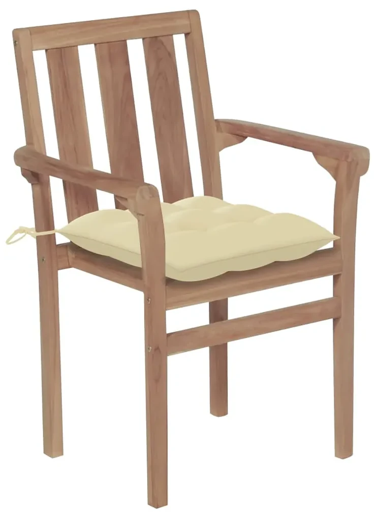 vidaXL Tuinstoelen stapelbaar 4 st met kussens massief teakhout