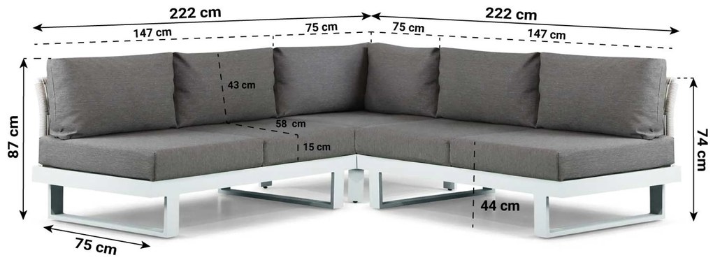 Hoek loungeset 5 personen Aluminium Wit  Lifestyle Garden Furniture Lorenzo