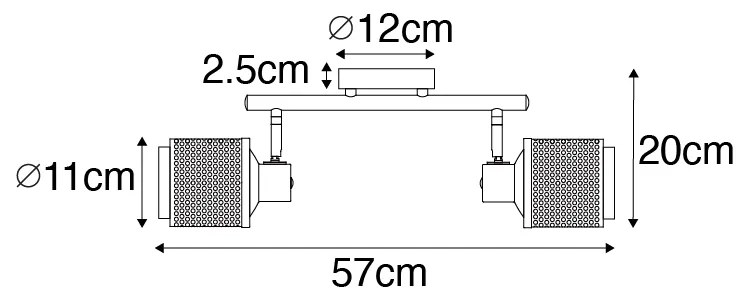 Industriële Spot / Opbouwspot / Plafondspot zwart met goud 2-lichts - Kayden Industriele / Industrie / Industrial E14 Binnenverlichting Lamp