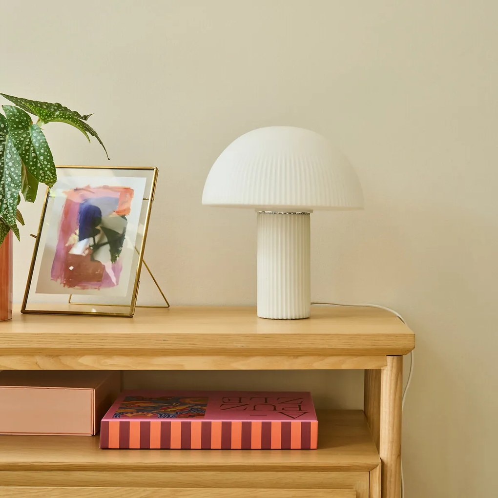 Paddenstoellamp, gestreept opaline glas H29cm Loulou