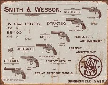 Metalen wandbord S&W - revolvers, (40 x 31.5 cm)