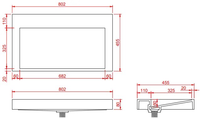 Fontana Elena badkamermeubel 80cm zwart met solid surface wastafel zonder kraangat