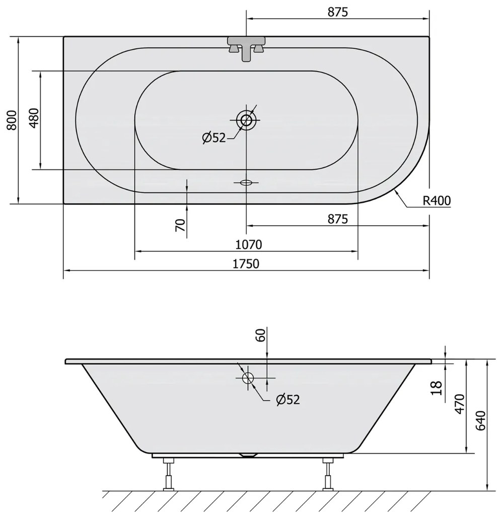 Polysan Viva Slim inbouw hoekbad links 175x80x47cm wit