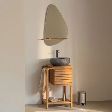 Bradley Teakhouten Badkamermeubelset Onregelmatige In Zwart Cement ↔︎40 Cm Fedro & Onregelmatig Met Houten Plank 55x85 Cm Kai - Sklum