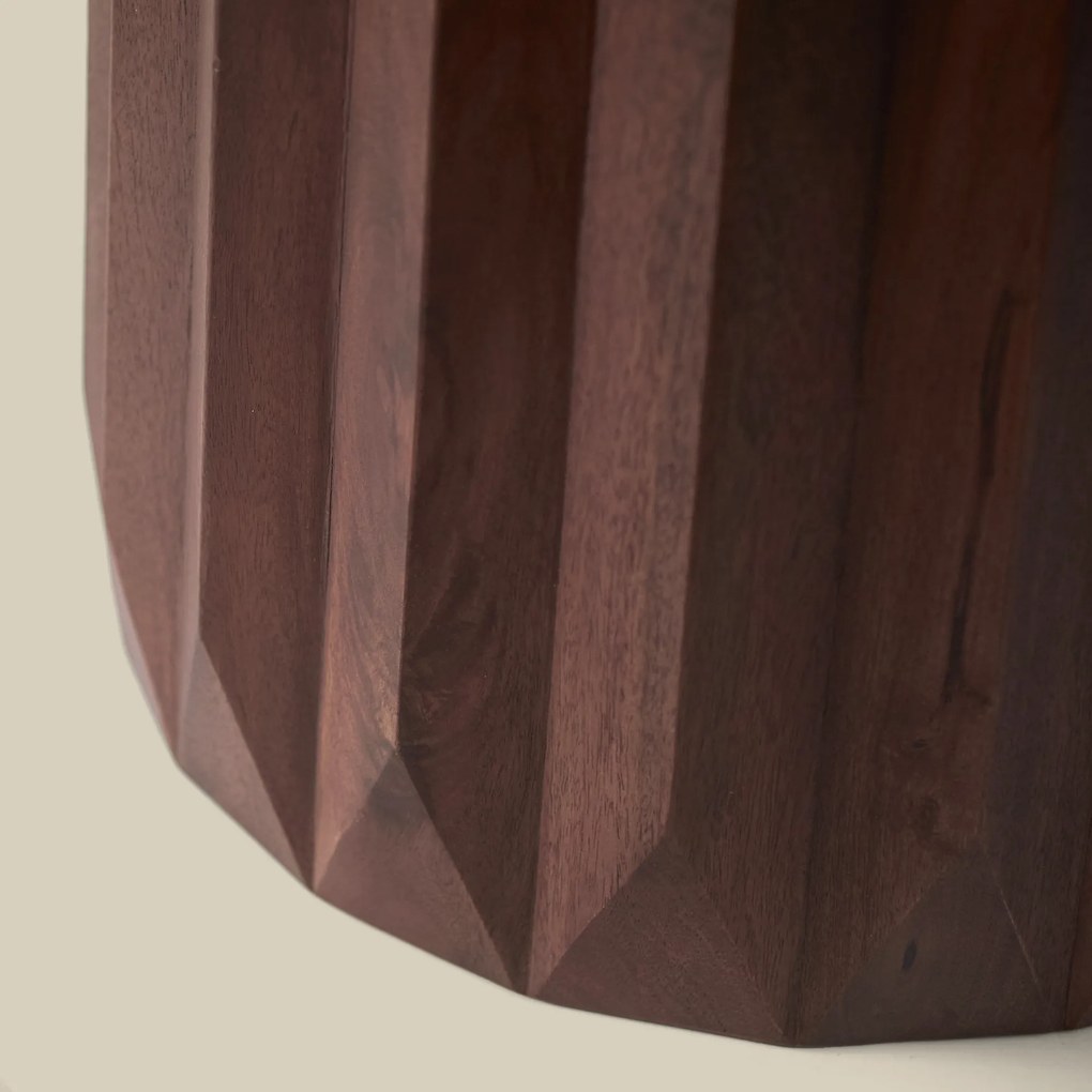 Ronde Eettafel Beige Marmer En Hout - 120 X 120cm.