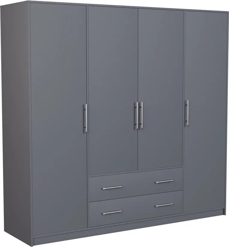 Kledingkast Cavmero 100, Antraciet, 190x200x56cm, 157 kg, Kledingkast deuren: Met scharnieren, Aantal planken: 5, Aantal planken: 5