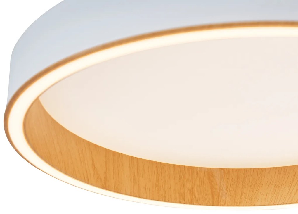 Design plafondlamp wit met hout 40cm incl. LED 3-way switch - Ingo Design rond Binnenverlichting Lamp