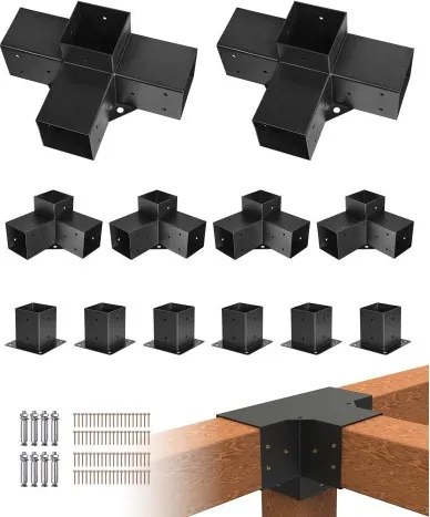 VEVOR Paalverbinder, paalhoek voor palen met een binnenmaat van 92x92 mm, 3-weg (4 stuks) en 4-weg (2 stuks) prieelbeugels met 6 paalvoeten, voor pergola's en prieeltjes
