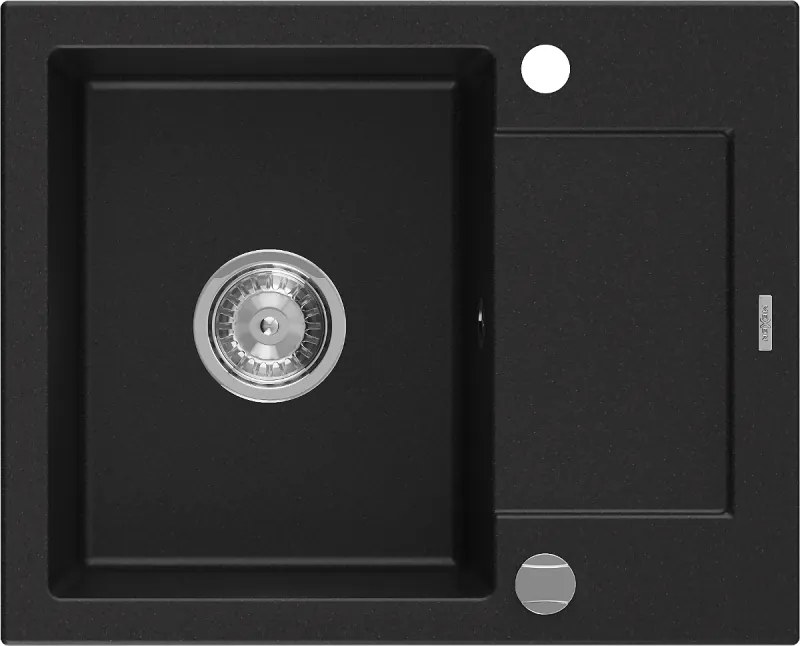 Mexen Enzo granieten gootsteen 1-komor met afdruiprek 576 x 465 mm, zwart, sifon chroom - 6506571005-77