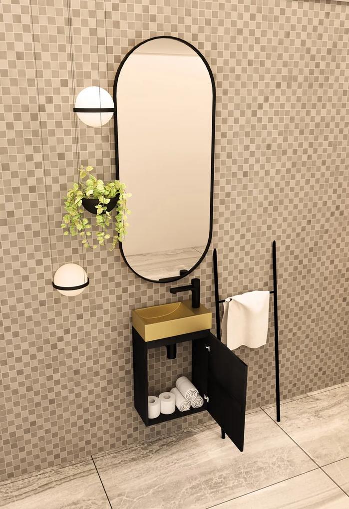 MD Interior Blessed toiletmeubel zwart mangohout rechts met fontein mat goud rechts