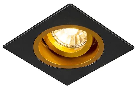 Inbouwspot zwart met goud 9,3 cm draai- en kantelbaar - Chuck Modern GU10 vierkant Binnenverlichting Lamp