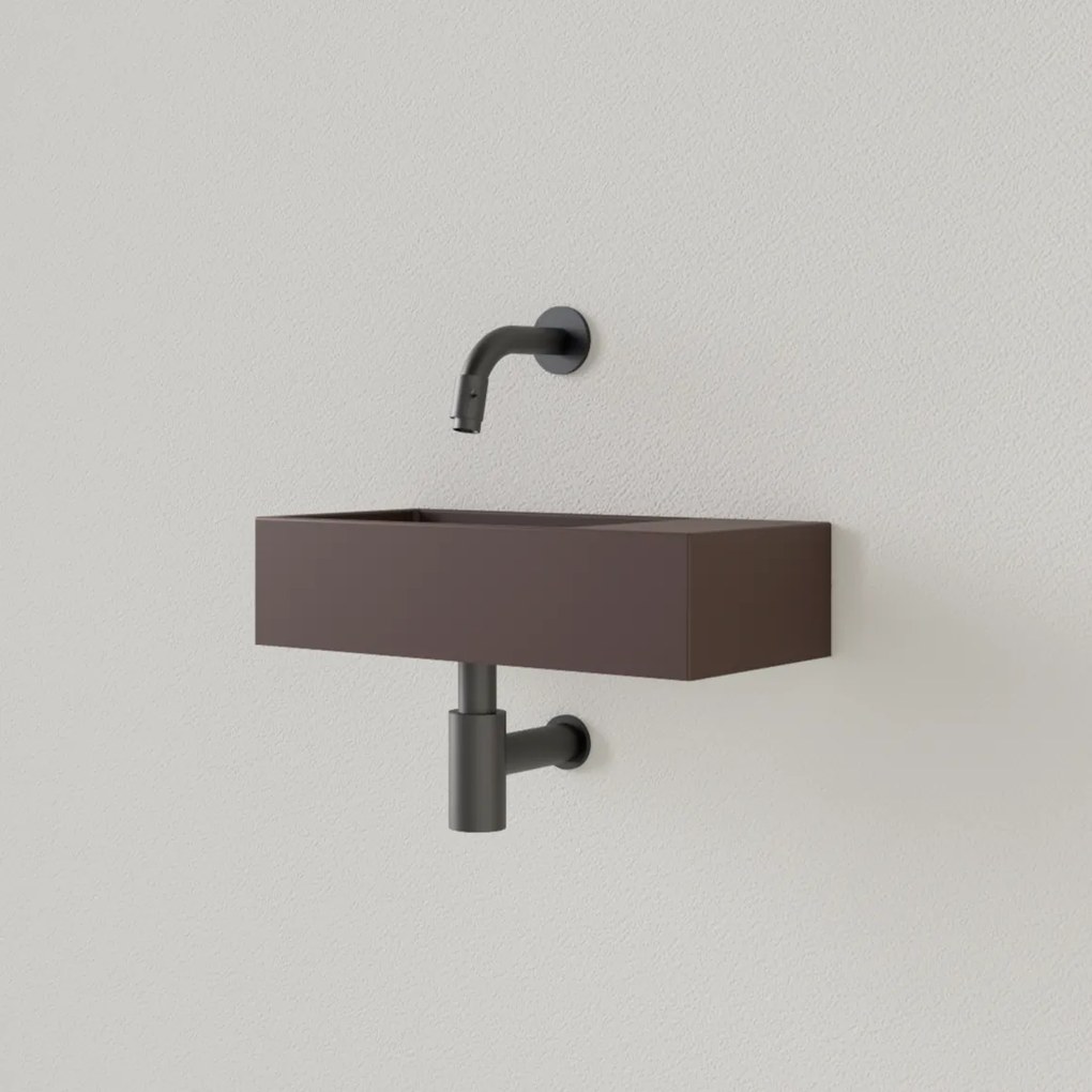 Sanigoods Nano fontein rechts choco bruin zonder kraangat 36x18cm