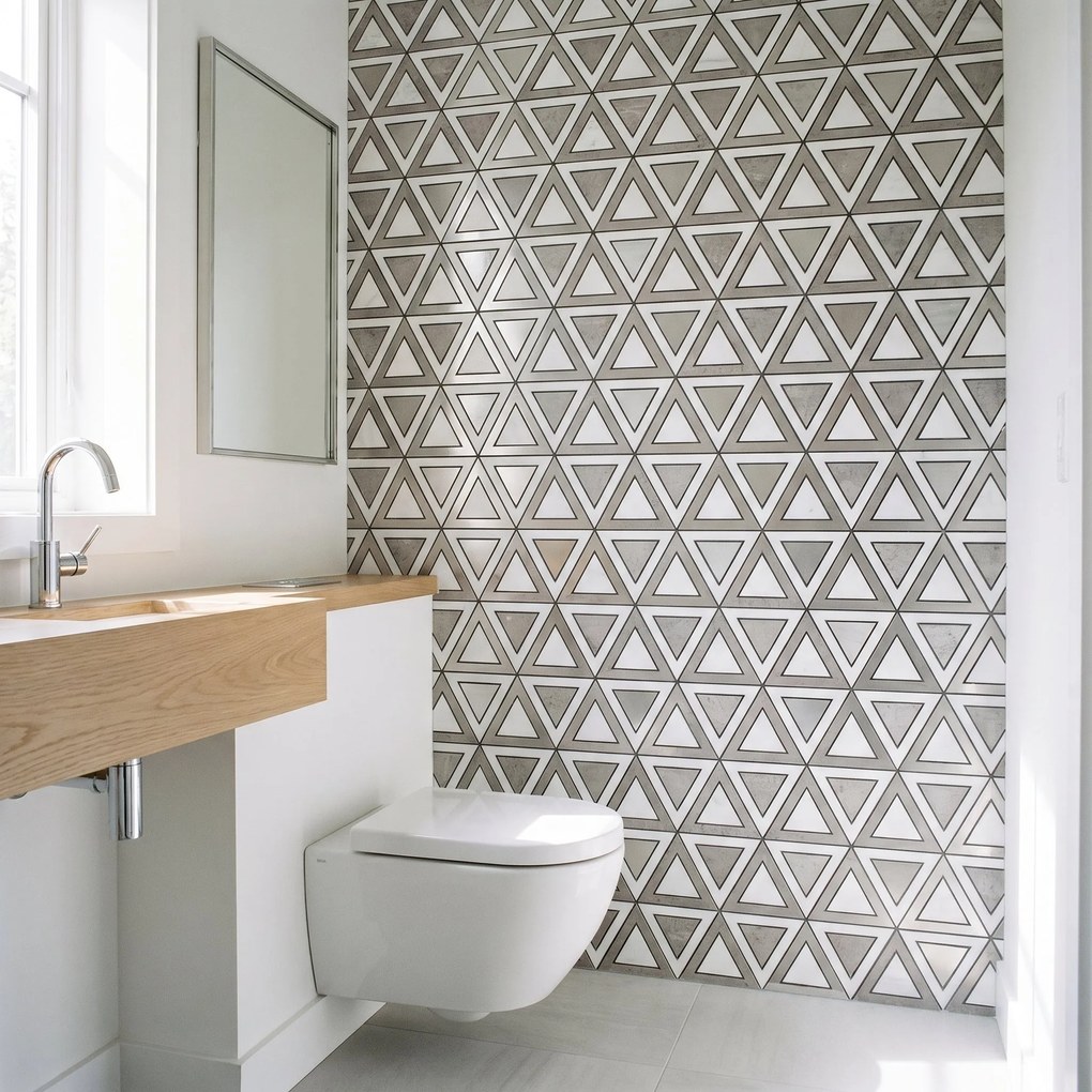 Zelfklevende Mozaïektegels Metaal | Driehoek Grijs Wit Zilver | 28,7×33,1 cm | Keuken, Bad & WC