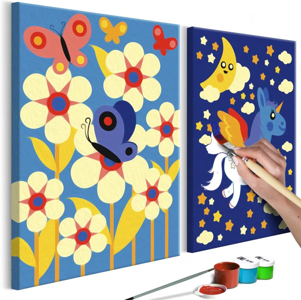 Doe-het-zelf op canvas schilderen - Vlinder en Eenhoorn 33x23