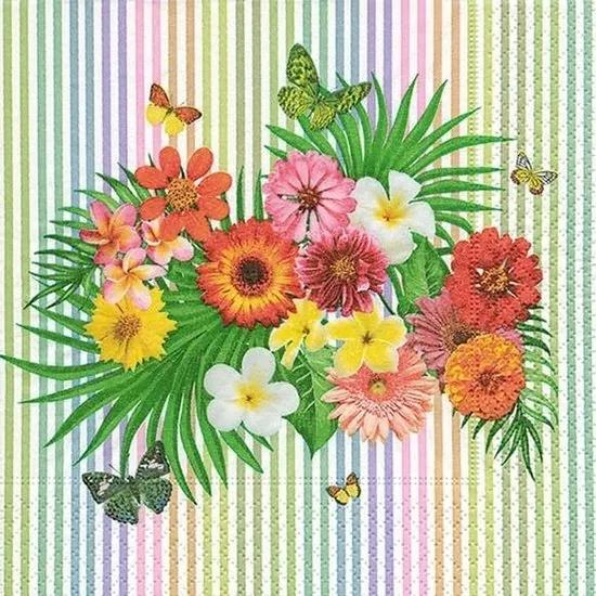 60x Tropische bloemen met vlinders zomer servetten 33 x 33 cm Papieren wegwerpservetten 3laags
