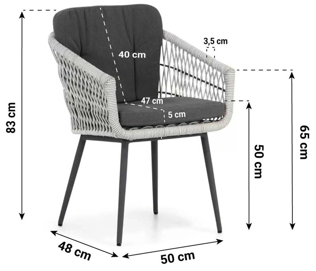 Tuinset Ronde Tuintafel 4 personen 130 cm Rope Wit  Lifestyle Garden Furniture Western/Montana