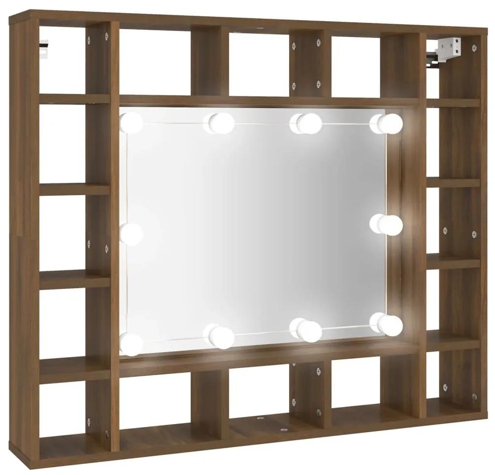 vidaXL Spiegelkast met LED-verlichting 91x15x76,5 cm bruineikenkleurig