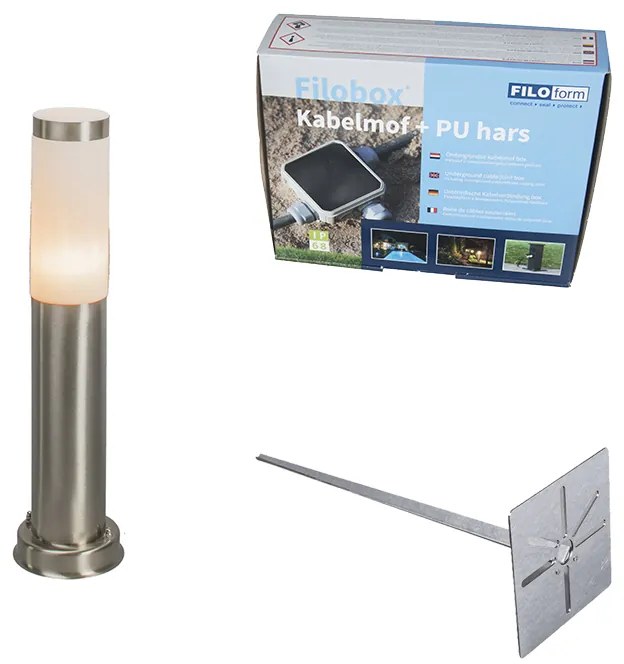 Buitenlamp paal staal 45 cm IP44 - Rox met grondpin en kabelmof