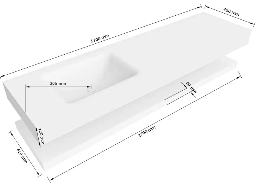 Zaro Alan badmeubel 170cm met planchet urban en vrijhangende wastafel cloud links 1 kraangat urban