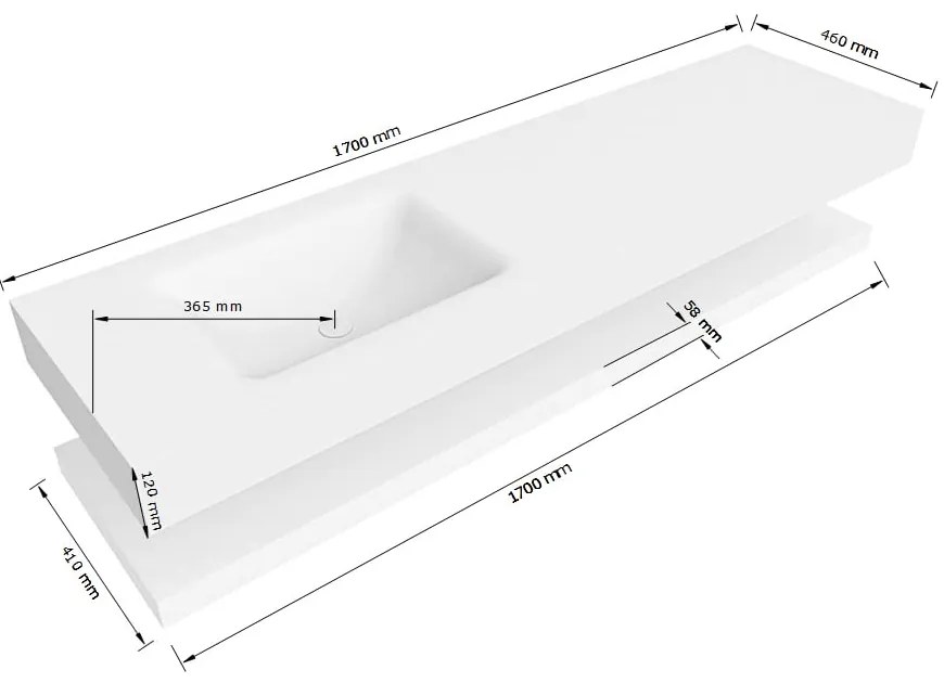 Zaro Alan badmeubel 170cm met planchet urban en vrijhangende wastafel cloud links zonder kraangat talc