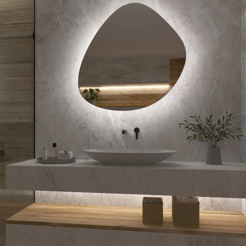 Kiezelvormige spiegel met LED-verlichting G6