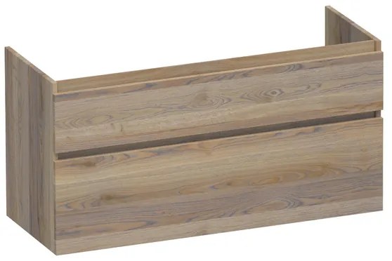 Saniclass Advance wastafelonderkast 120x46x60cm 2 softclose greeploze lades met 2 sifonuitsparingen doorlopende lamellen geborsteld hout Vintage oak OK-MEA120-2VO