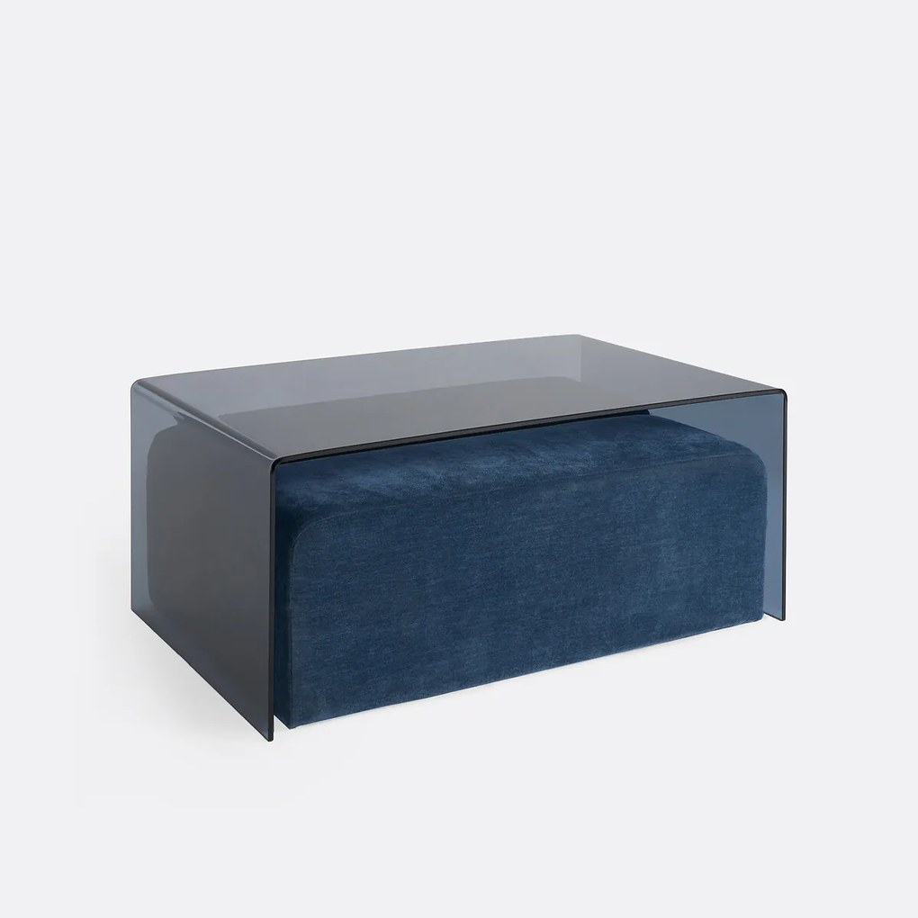 Salontafel met gehard glazen blad en 2 banken, JOAN
