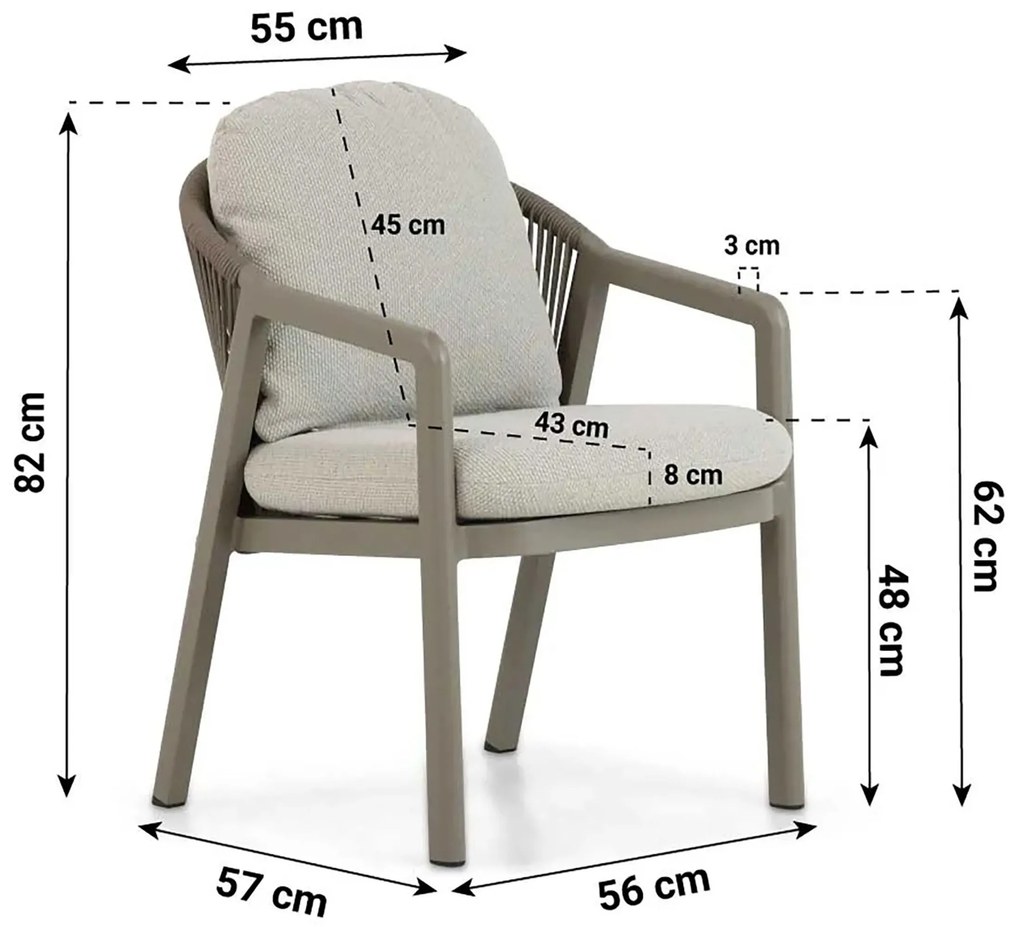 Tuinset 4 personen 140 cm Aluminium/rope Taupe Santika Furniture Santika