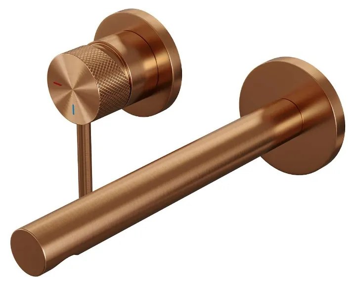 Brauer Copper Carving inbouw wastafelkraan met rechte uitloop, lange handgreep en ColdStart geborsteld koper PVD links