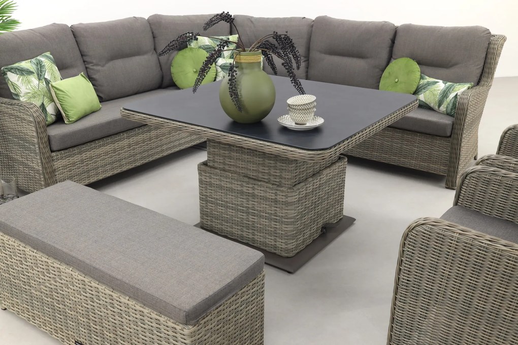 Sandigo lounge dining set met bijzetbank + 2x dining tuinstoel