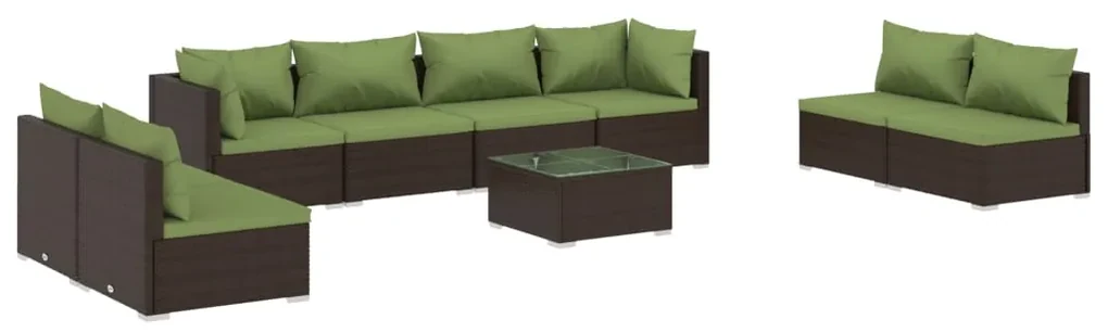 vidaXL 9-delige Loungeset met kussens poly rattan bruin