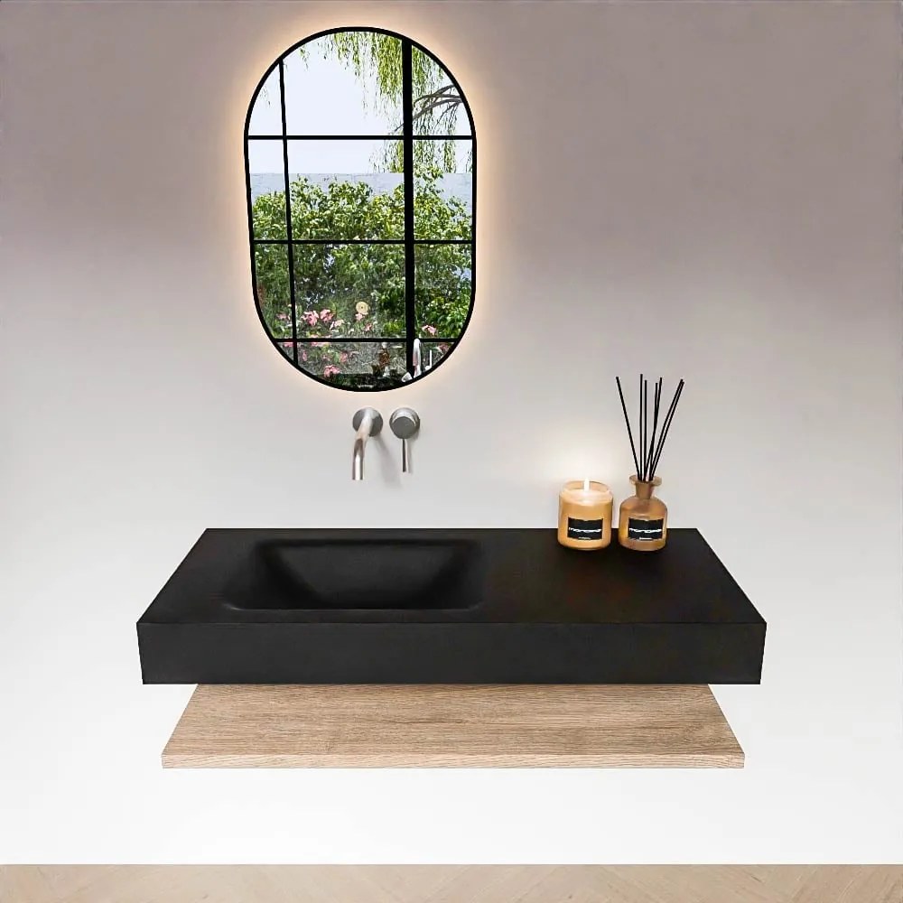 Zaro Alan badmeubel 110cm met planchet washed oak en vrijhangende wastafel cloud links zonder kraangat urban