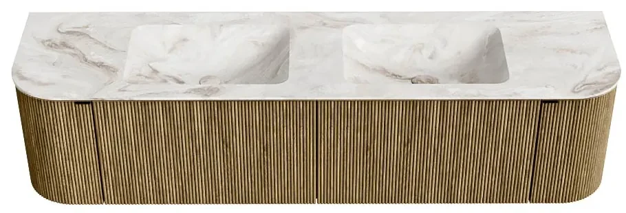 Mondiaz Kurve-dlux 180cm badmeubel ronding links/rechts dusk met 2 lades en deuren en wastafel leaf dubbel 2 kraangaten frappe