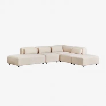 4-delige Modulaire Hoekbank Met Chaise Longue Links En Fogler Poef Corduroy Beige – Linnen - Sklum