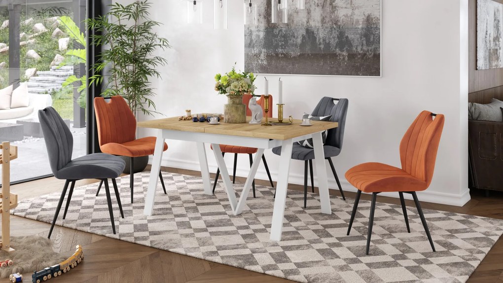 AVERY eik Craft Goud/ onderkant wit - LOFT/INDUSTRIËLE TAFEL VOOR WOONKAMER / EETKAMER UITKLAPBAAR TOT 330 cm!