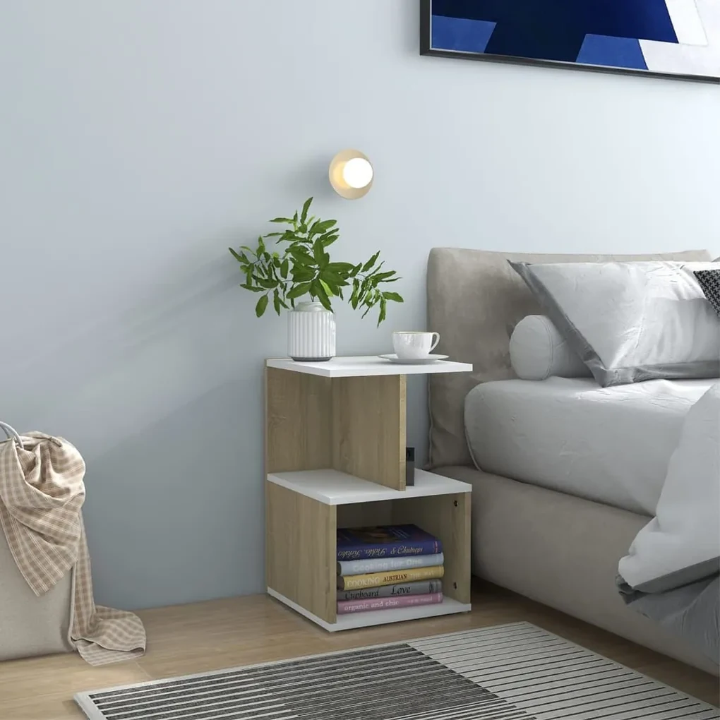 vidaXL Nachtkastjes 2 st 35x35x55 cm spaanplaat wit sonoma eikenkleur