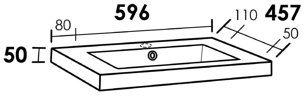 Sanituba Foggia wastafel mineraalmarmer met kraangat 60cm glanzend