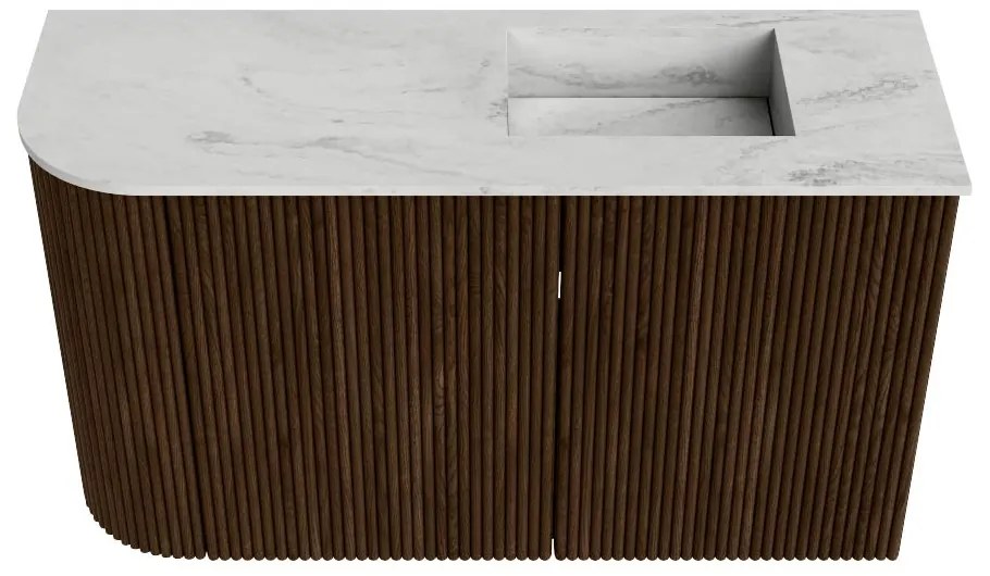 Mondiaz Joya DLux 70cm toiletmeubel ronding links walnut met wastafel faye rechts 1 kraangat opalo