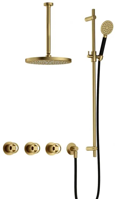 Hotbath Cobber IBSW70 Regendoucheset inbouw - 30cm plafondarm - 30cm ronde hoofddouche - 3 standen handdouche - glijstang - Geborsteld messing PVD IBSW70BBP1357