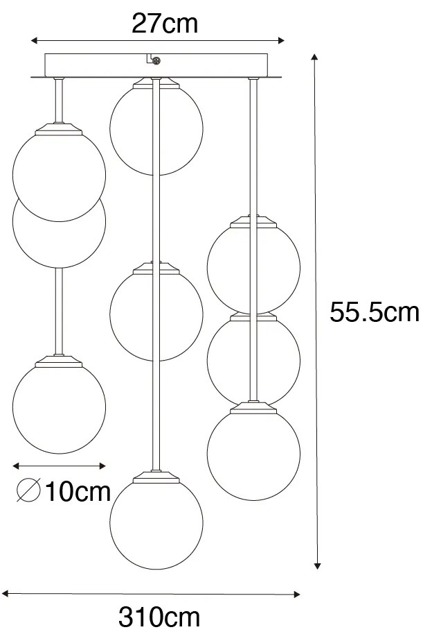 Art Deco plafondlamp goud met roze glas 9-lichts - Athens