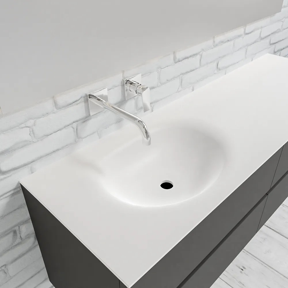 Zaro Sevilla Solid Surface badmeubel 150cm mat antraciet zonder kraangat spoelbak links 4 lades