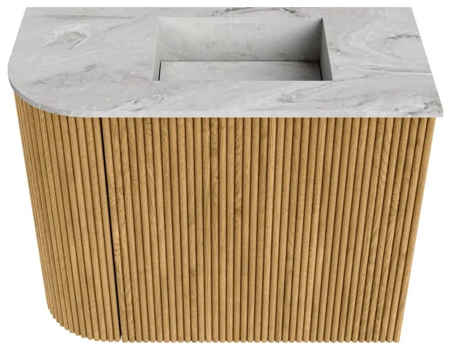 Mondiaz Joya DLux 50cm toiletmeubel ronding links oak met wastafel faye rechts zonder kraangat glace