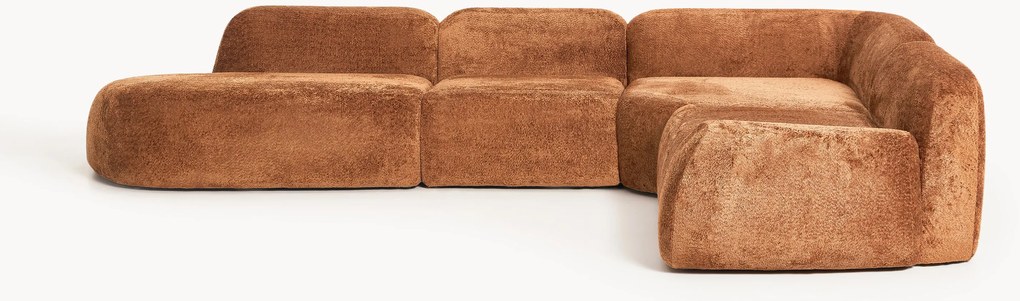XL modulaire teddy bouclé hoekbank Wolke (4-zits) met chaise longue