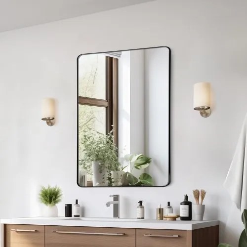 VEVOR Wandspiegel Make-upspiegel Badkamerspiegel 762 x 558 x 25 mm Rechthoekige spiegel, aluminium frame Spiegel met Z-vormige beugel voor badkamer Slaapkamer Woonkamer
