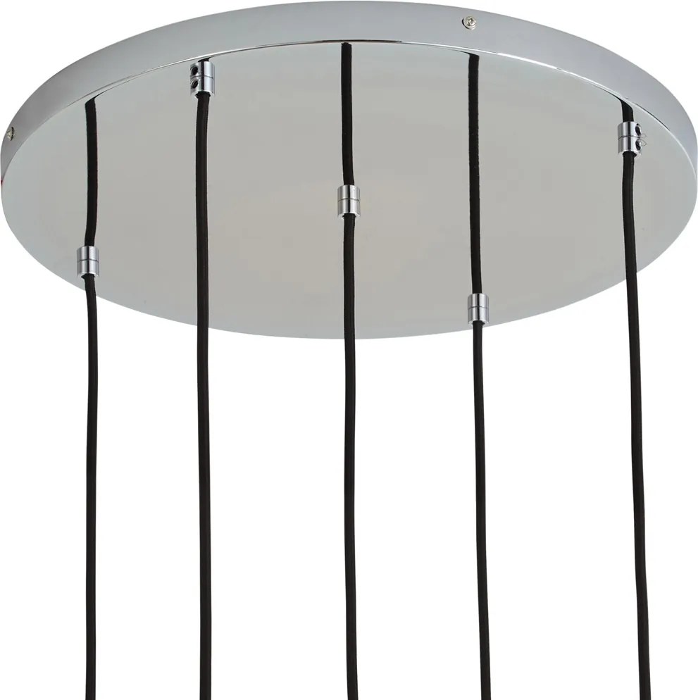 Design hanglamp chroom met ribbelglas 5-lichts - Walcott