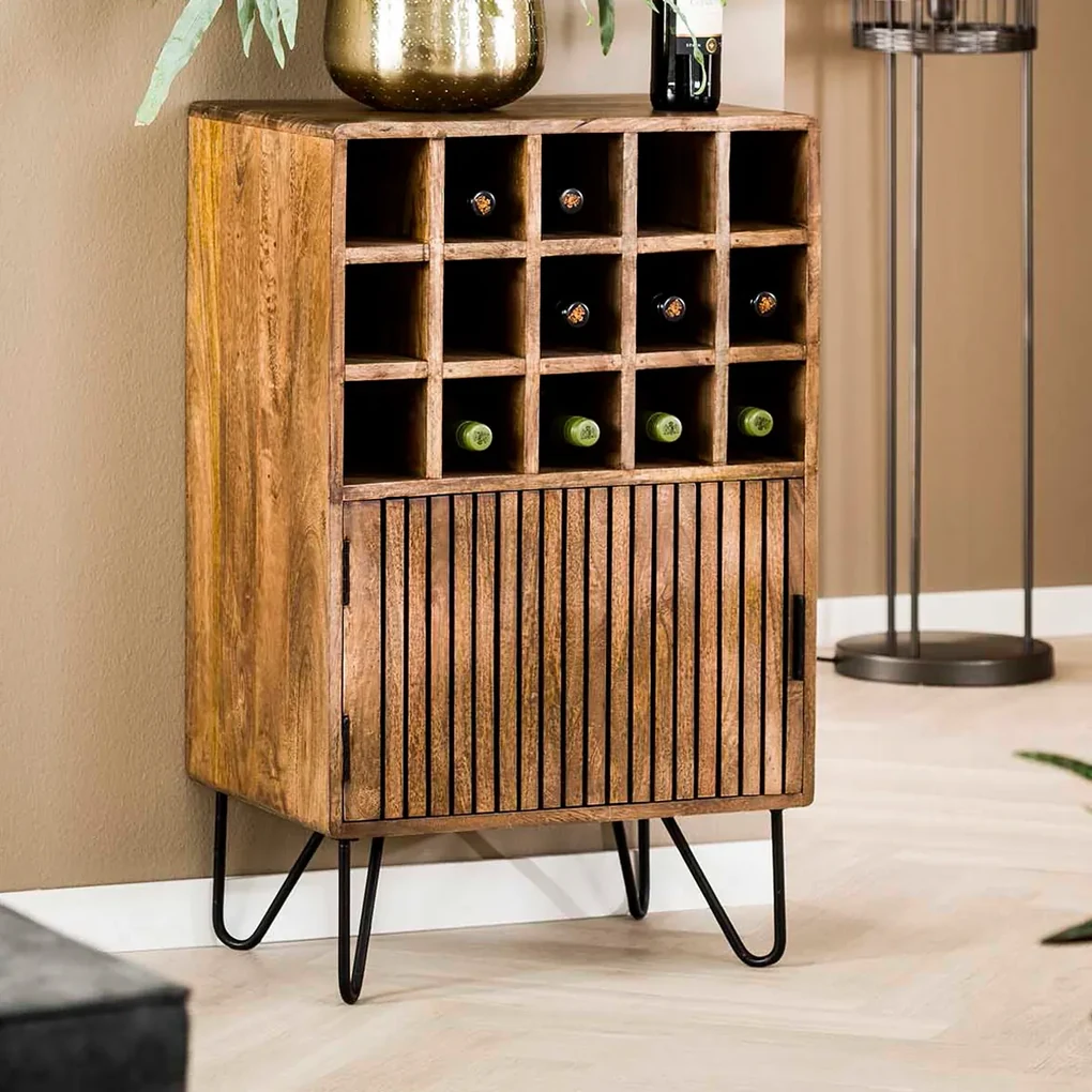 Wijnkast Van Mango Hout - 56x35x90cm.