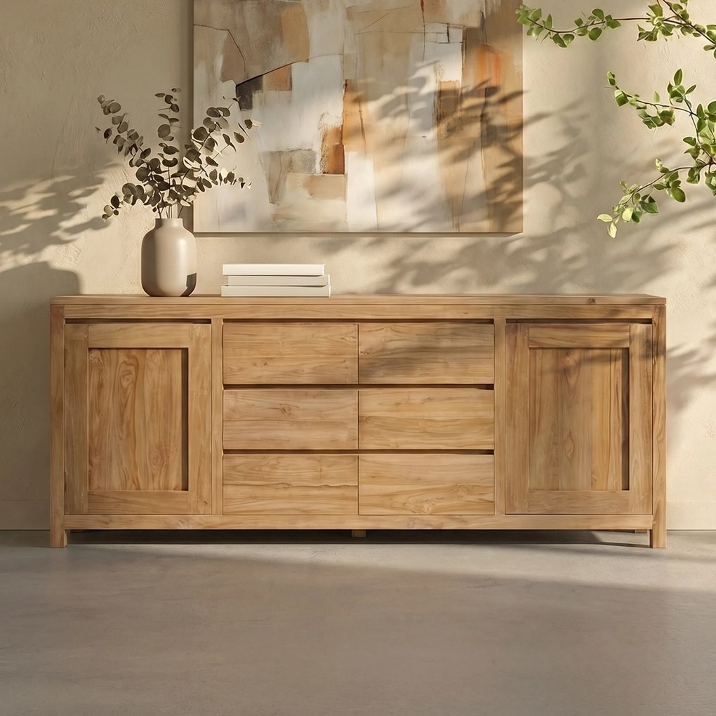Dressoir Teak Onbehandeld 220 Cm - 220x45x90cm.