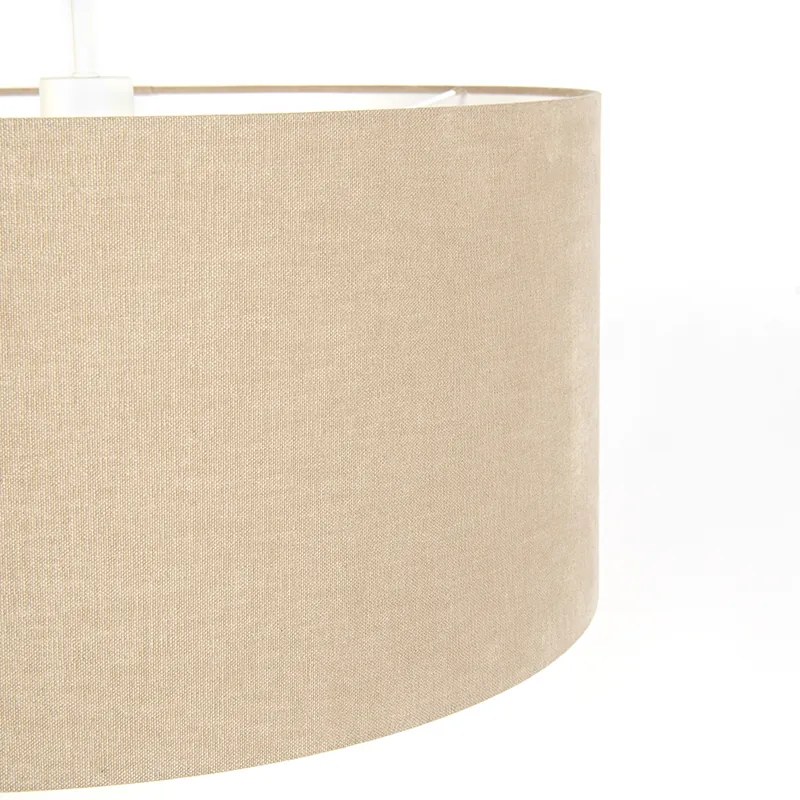 Stoffen Eettafel / Eetkamer Landelijke hanglamp wit met lichtbruine kap 50cm - Combi Modern E27 rond Binnenverlichting Lamp