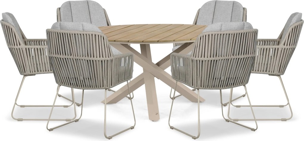 Tuinset Ronde Tuintafel 6 personen 150 cm Rope Taupe Domani Furniture Trivento/Ancona